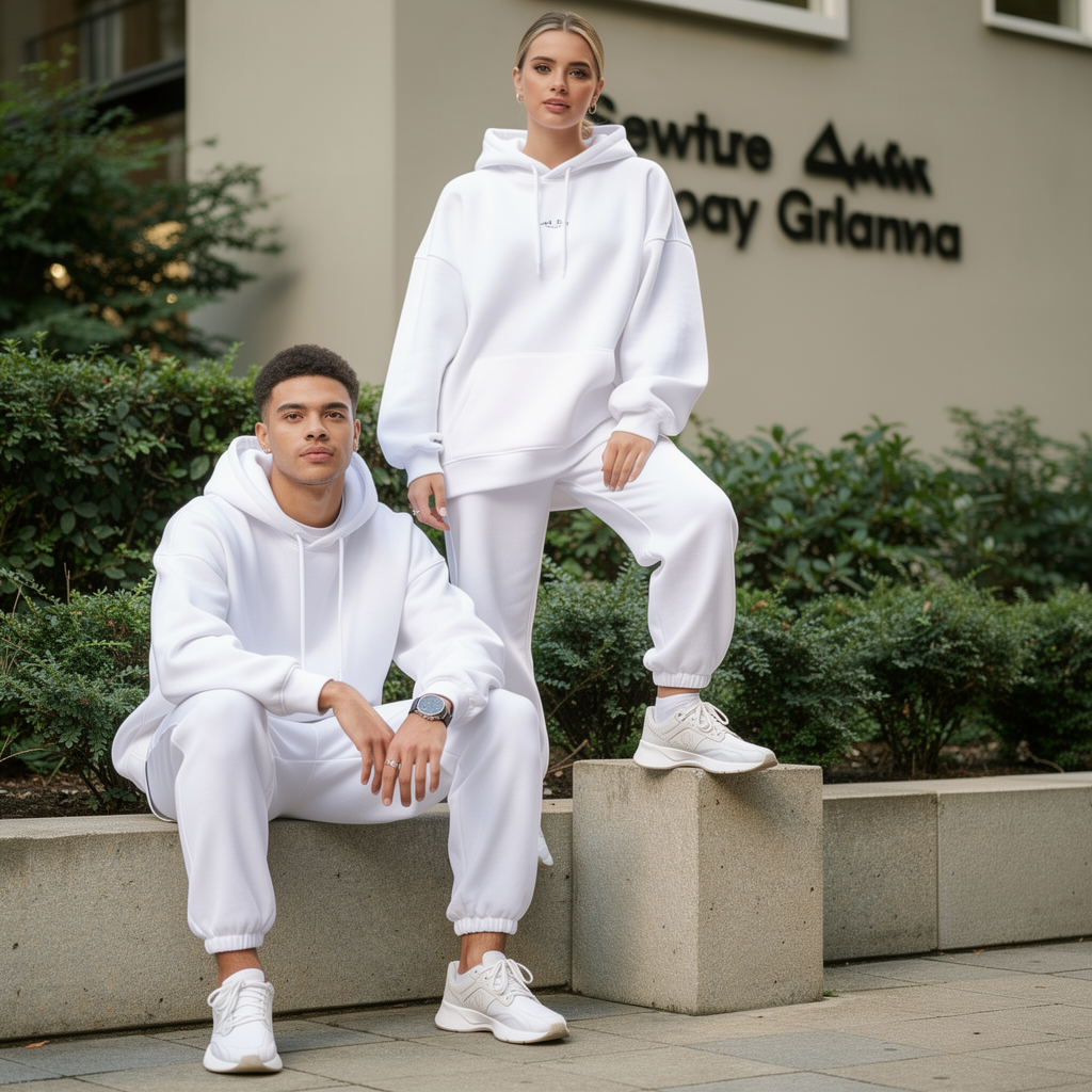 Übergroßes Hoodie- und Jogger-Set – Weiß