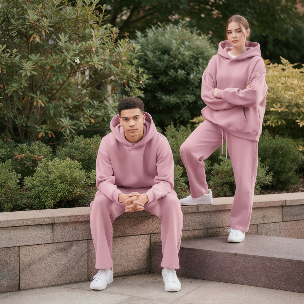 Oversize-Hoodie- und Jogginghosen-Set – Altrosa