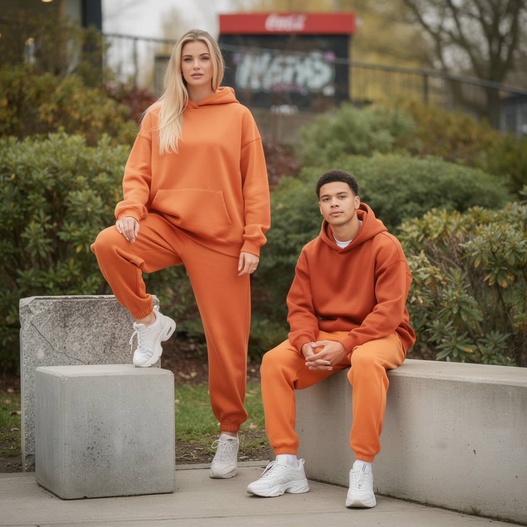 Oversized Hoodie &amp; Jogginghosen-Set – Orange