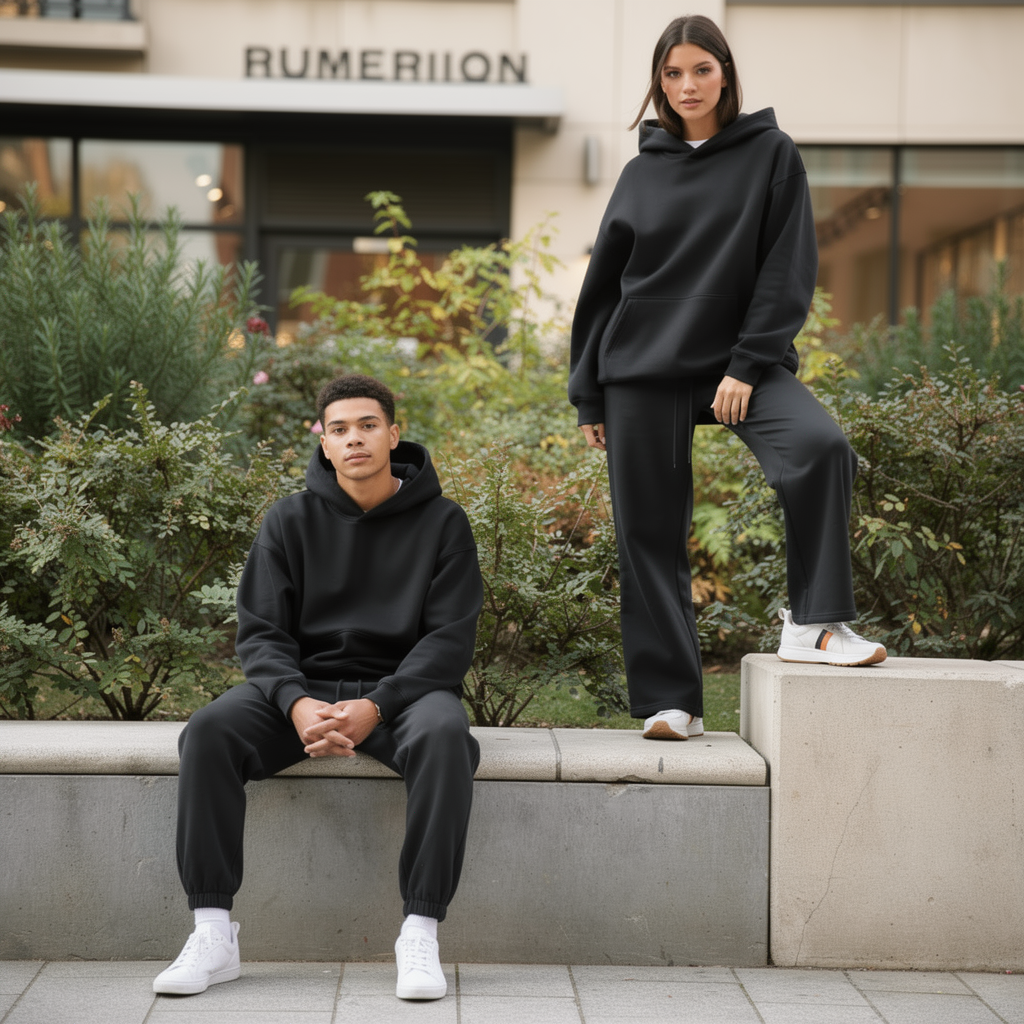 Oversized Hoodie &amp; Jogginghosen-Set – Schwarz
