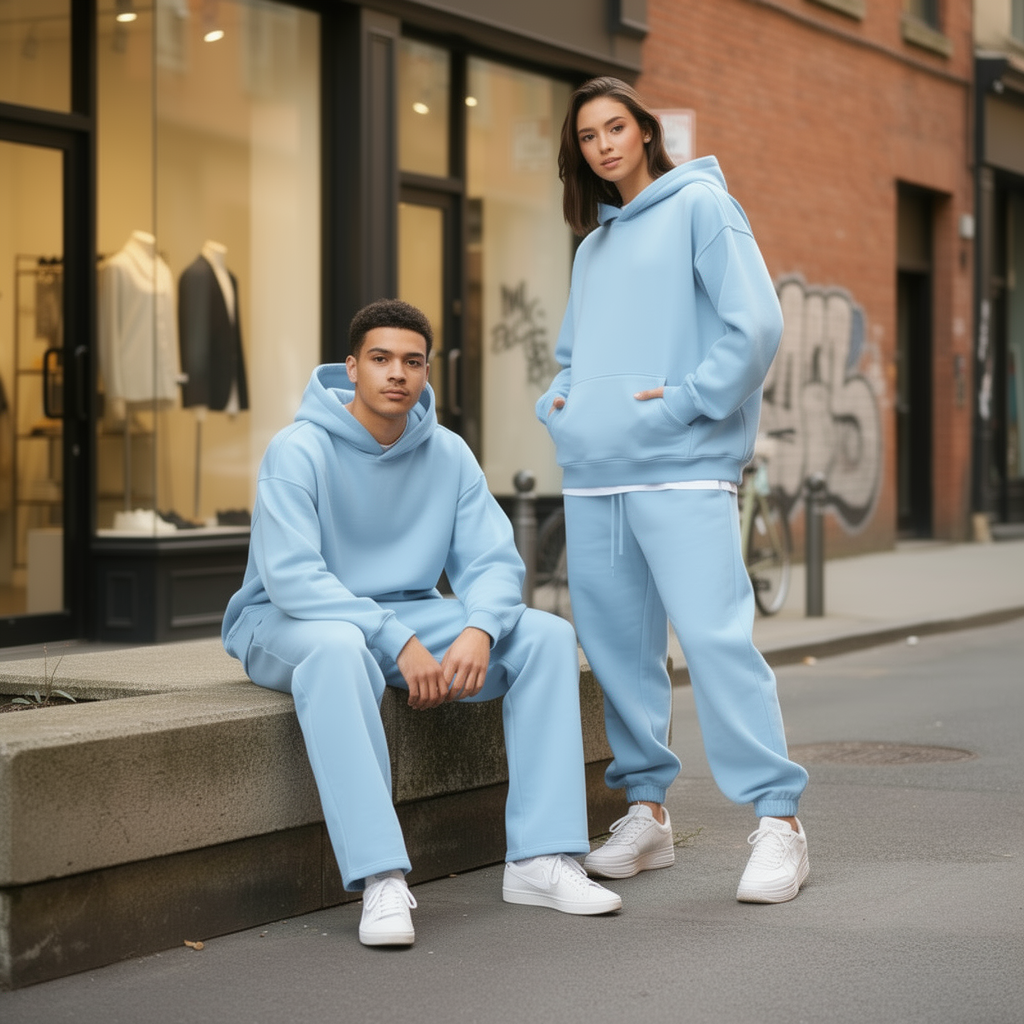 Oversized Hoodie &amp; Jogginghosen-Set – Babyblau
